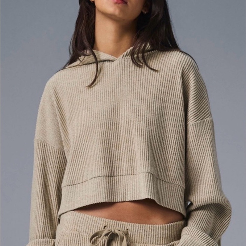 ALO Yoga Tan Ribbed Hoodie